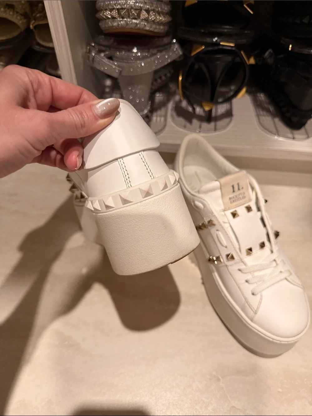 Valentino Garavani White Rockstud Platform Sneakers